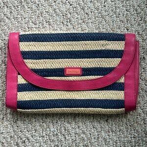 Lilly Pulitzer clutch straw and blue stripes pink edge